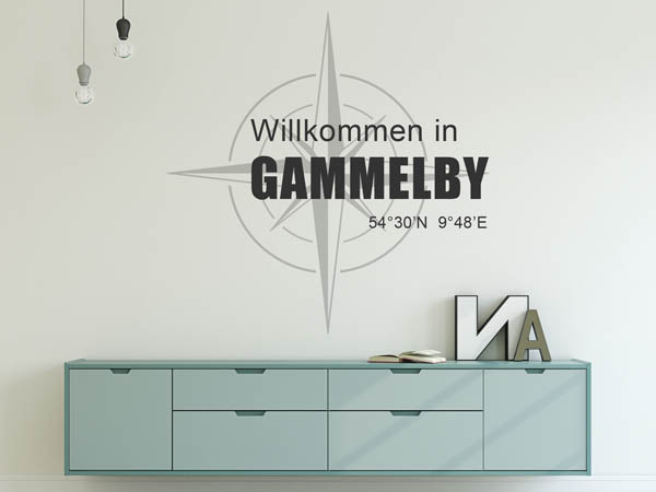 Wandtattoo Willkommen in Gammelby mit den Koordinaten 54°30'N 9°48'E