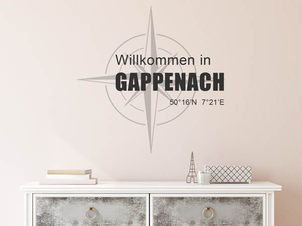 Wandtattoo Willkommen in Gappenach mit den Koordinaten 50°16'N 7°21'E