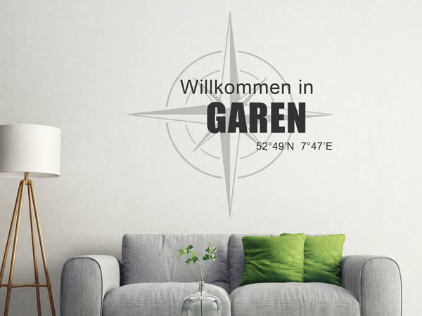 Wandtattoo Willkommen in Garen mit den Koordinaten 52°49'N 7°47'E