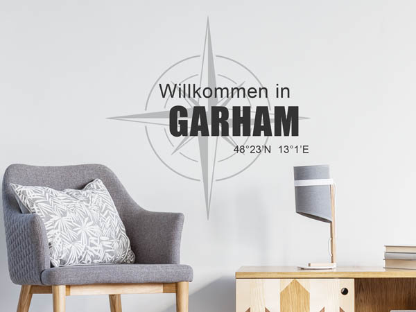 Wandtattoo Willkommen in Garham mit den Koordinaten 48°23'N 13°1'E