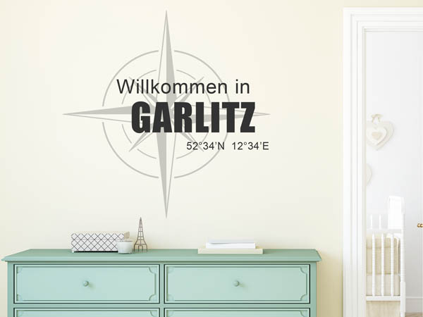 Wandtattoo Willkommen in Garlitz mit den Koordinaten 52°34'N 12°34'E