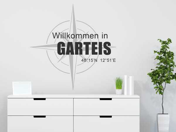 Wandtattoo Willkommen in Garteis mit den Koordinaten 48°15'N 12°51'E