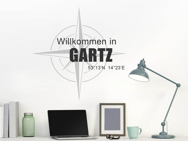 Wandtattoo Willkommen in Gartz mit den Koordinaten 53°13'N 14°23'E