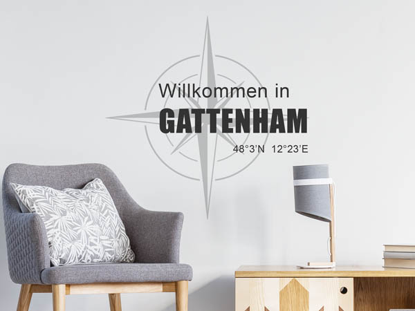 Wandtattoo Willkommen in Gattenham mit den Koordinaten 48°3'N 12°23'E