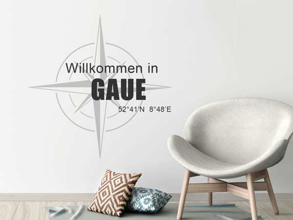 Wandtattoo Willkommen in Gaue mit den Koordinaten 52°41'N 8°48'E