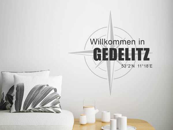 Wandtattoo Willkommen in Gedelitz mit den Koordinaten 53°2'N 11°18'E