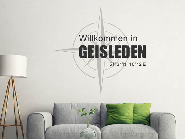 Wandtattoo Willkommen in Geisleden mit den Koordinaten 51°21'N 10°12'E