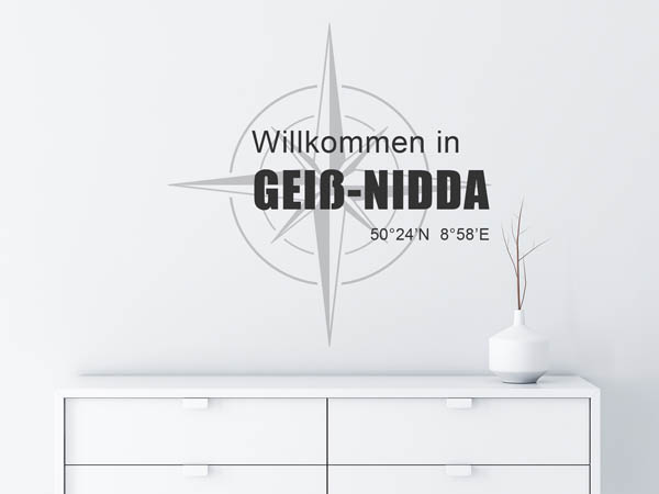 Wandtattoo Willkommen in Geiß-Nidda mit den Koordinaten 50°24'N 8°58'E