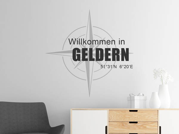 Wandtattoo Willkommen in Geldern mit den Koordinaten 51°31'N 6°20'E