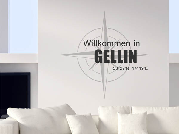 Wandtattoo Willkommen in Gellin mit den Koordinaten 53°27'N 14°19'E