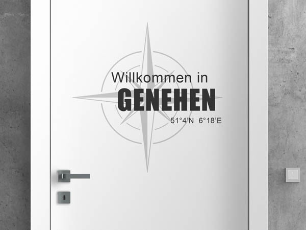 Wandtattoo Willkommen in Genehen mit den Koordinaten 51°4'N 6°18'E