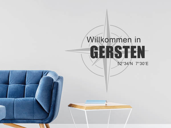 Wandtattoo Willkommen in Gersten mit den Koordinaten 52°34'N 7°30'E