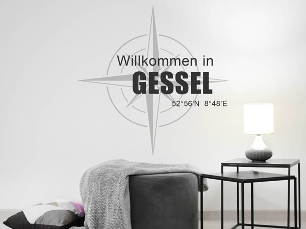 Wandtattoo Willkommen in Gessel mit den Koordinaten 52°56'N 8°48'E