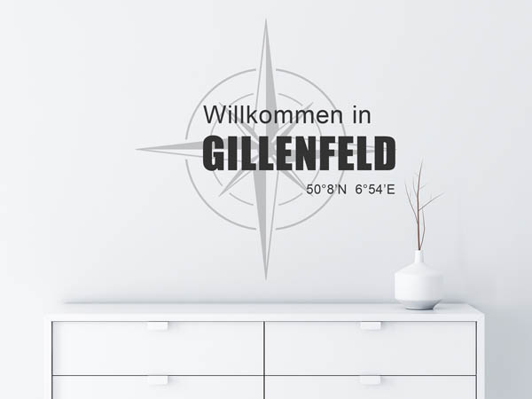 Wandtattoo Willkommen in Gillenfeld mit den Koordinaten 50°8'N 6°54'E