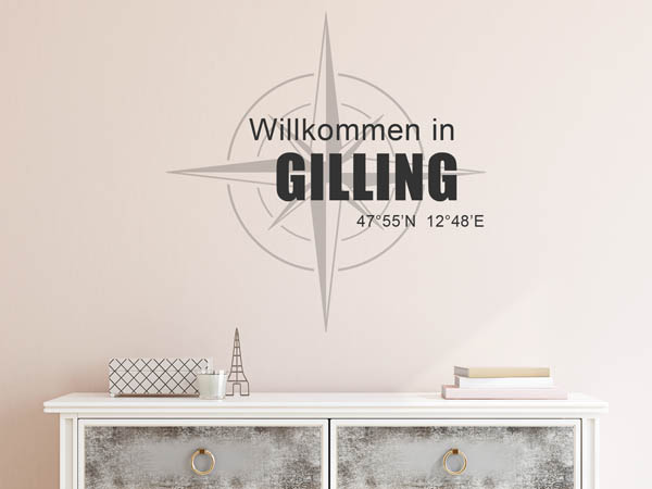 Wandtattoo Willkommen in Gilling mit den Koordinaten 47°55'N 12°48'E