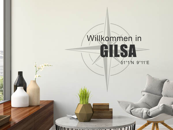 Wandtattoo Willkommen in Gilsa mit den Koordinaten 51°1'N 9°11'E