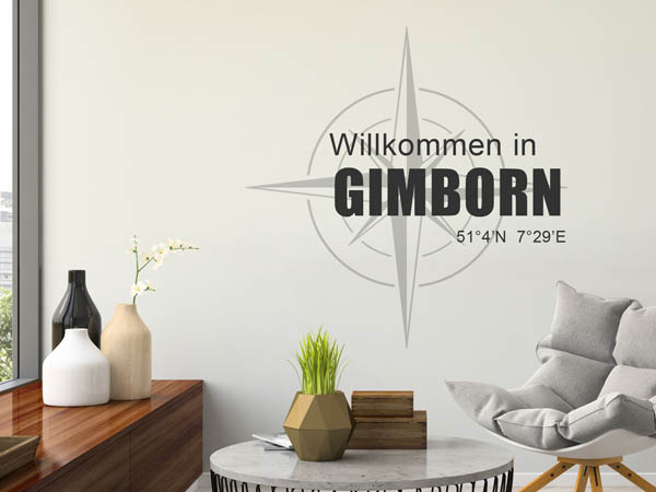 Wandtattoo Willkommen in Gimborn mit den Koordinaten 51°4'N 7°29'E