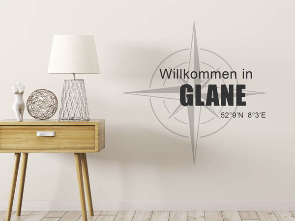 Wandtattoo Willkommen in Glane mit den Koordinaten 52°9'N 8°3'E