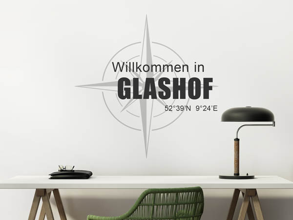 Wandtattoo Willkommen in Glashof mit den Koordinaten 52°39'N 9°24'E