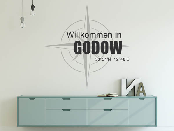 Wandtattoo Willkommen in Godow mit den Koordinaten 53°31'N 12°46'E