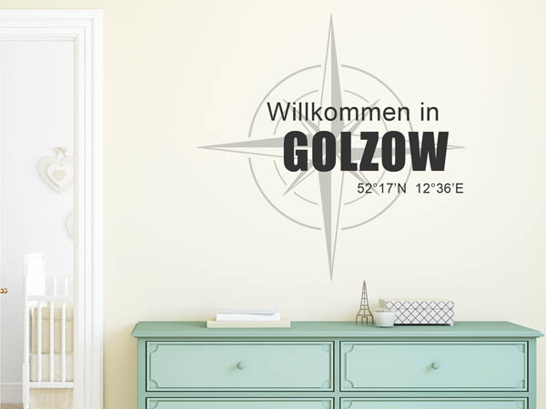 Wandtattoo Willkommen in Golzow mit den Koordinaten 52°17'N 12°36'E