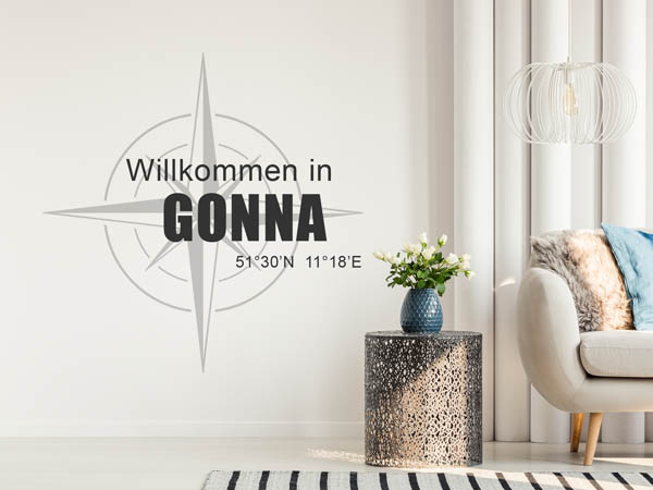 Wandtattoo Willkommen in Gonna mit den Koordinaten 51°30'N 11°18'E