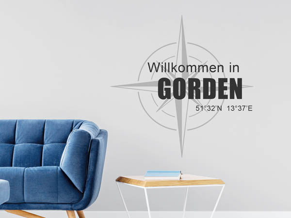 Wandtattoo Willkommen in Gorden mit den Koordinaten 51°32'N 13°37'E