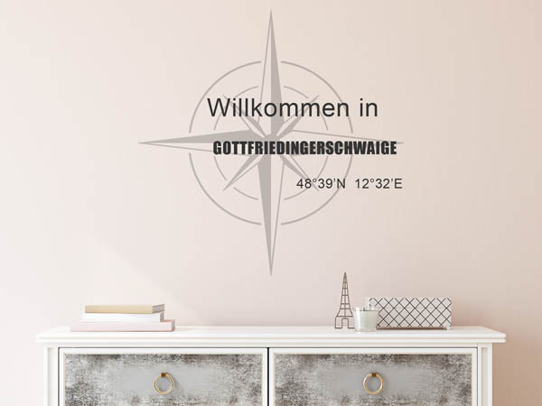 Wandtattoo Willkommen in Gottfriedingerschwaige mit den Koordinaten 48°39'N 12°32'E