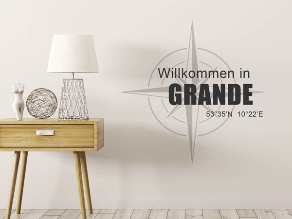 Wandtattoo Willkommen in Grande mit den Koordinaten 53°35'N 10°22'E