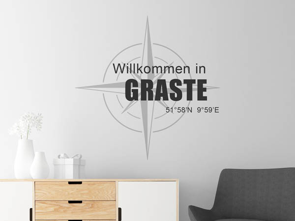 Wandtattoo Willkommen in Graste mit den Koordinaten 51°58'N 9°59'E