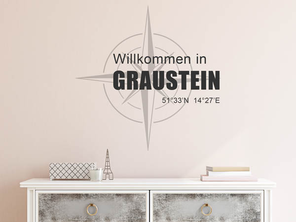 Wandtattoo Willkommen in Graustein mit den Koordinaten 51°33'N 14°27'E
