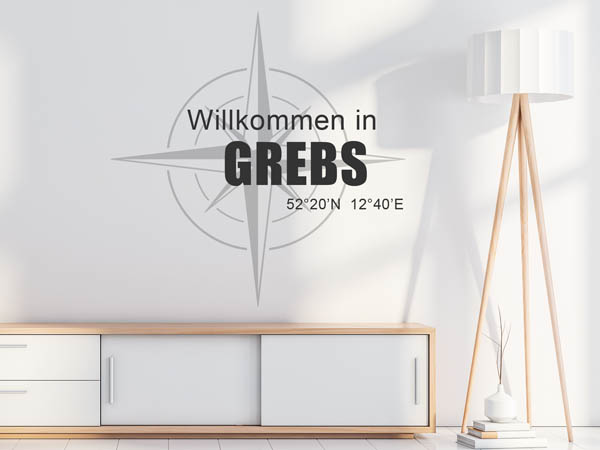 Wandtattoo Willkommen in Grebs mit den Koordinaten 52°20'N 12°40'E