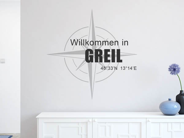 Wandtattoo Willkommen in Greil mit den Koordinaten 48°33'N 13°14'E