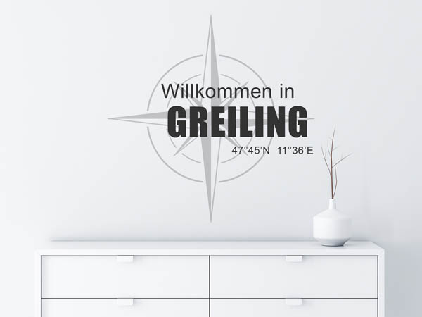 Wandtattoo Willkommen in Greiling mit den Koordinaten 47°45'N 11°36'E