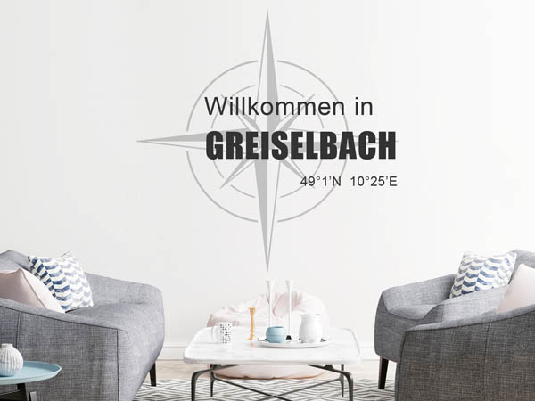 Wandtattoo Willkommen in Greiselbach mit den Koordinaten 49°1'N 10°25'E