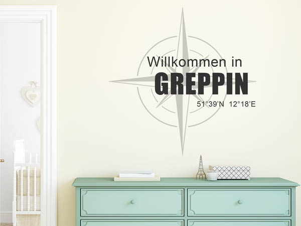 Wandtattoo Willkommen in Greppin mit den Koordinaten 51°39'N 12°18'E