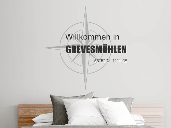 Wandtattoo Willkommen in Grevesmühlen mit den Koordinaten 53°52'N 11°11'E