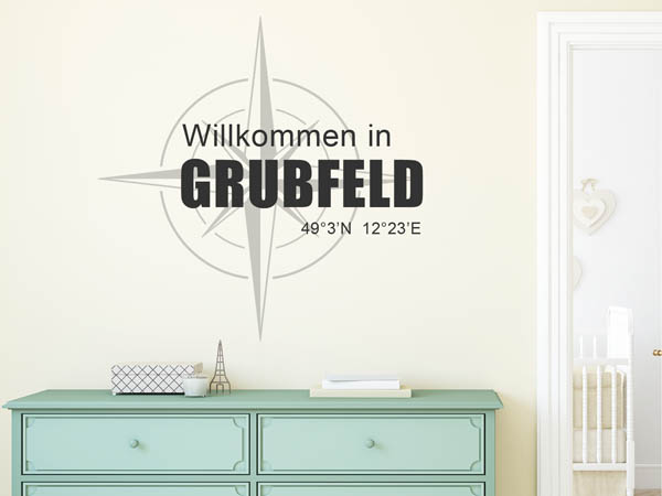 Wandtattoo Willkommen in Grubfeld mit den Koordinaten 49°3'N 12°23'E