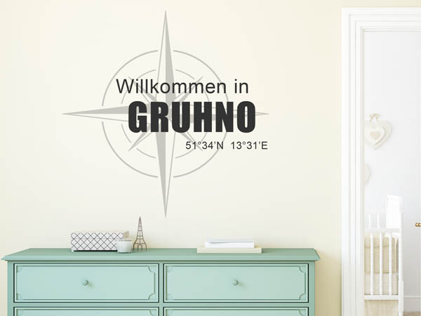 Wandtattoo Willkommen in Gruhno mit den Koordinaten 51°34'N 13°31'E