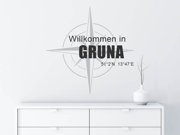Wandtattoo Willkommen in Gruna mit den Koordinaten 51°2'N 13°47'E