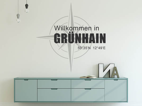 Wandtattoo Willkommen in Grünhain mit den Koordinaten 50°35'N 12°49'E