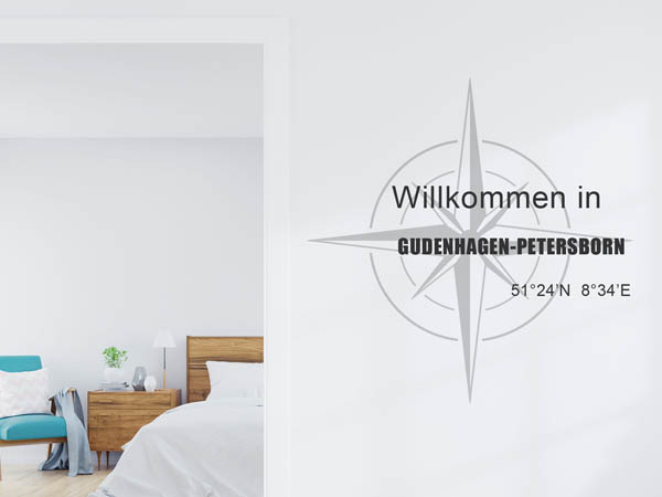 Wandtattoo Willkommen in Gudenhagen-Petersborn mit den Koordinaten 51°24'N 8°34'E