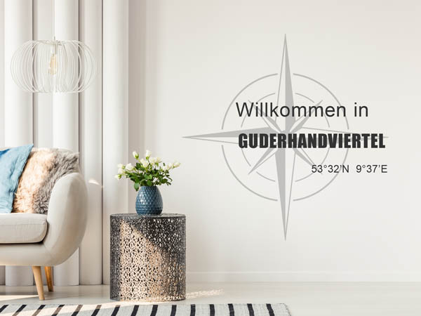 Wandtattoo Willkommen in Guderhandviertel mit den Koordinaten 53°32'N 9°37'E