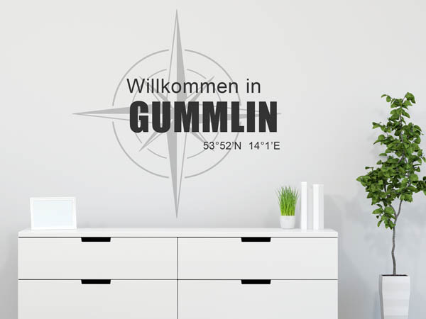 Wandtattoo Willkommen in Gummlin mit den Koordinaten 53°52'N 14°1'E