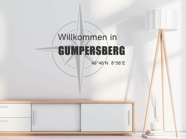 Wandtattoo Willkommen in Gumpersberg mit den Koordinaten 49°46'N 8°56'E