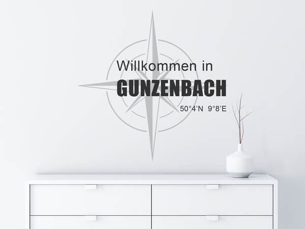 Wandtattoo Willkommen in Gunzenbach mit den Koordinaten 50°4'N 9°8'E
