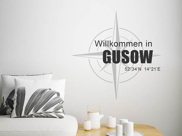 Wandtattoo Willkommen in Gusow mit den Koordinaten 52°34'N 14°21'E