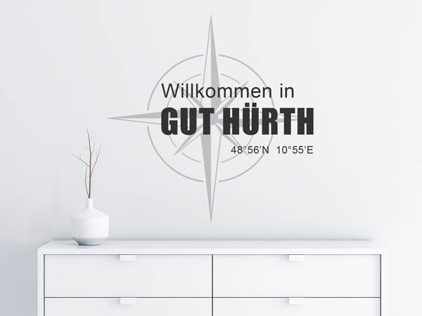 Wandtattoo Willkommen in Gut Hürth mit den Koordinaten 48°56'N 10°55'E