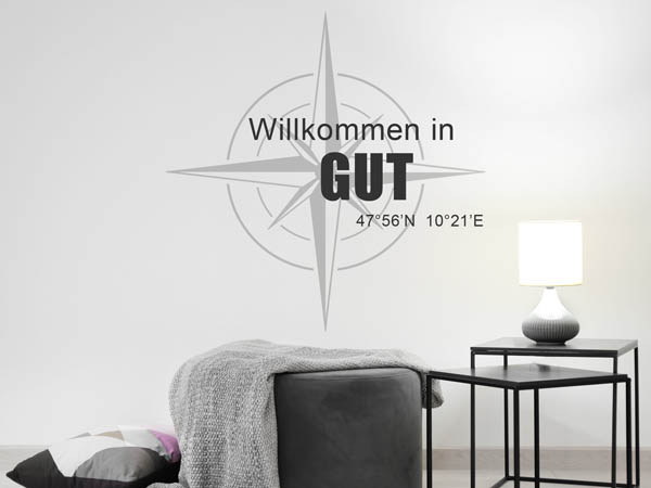 Wandtattoo Willkommen in Gut mit den Koordinaten 47°56'N 10°21'E