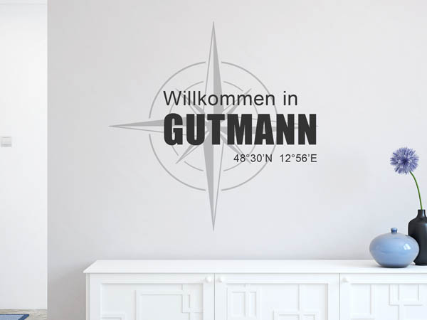 Wandtattoo Willkommen in Gutmann mit den Koordinaten 48°30'N 12°56'E